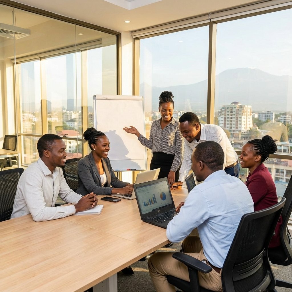 African youth collaborating on technology projects